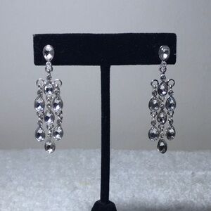 Vintage Silvertone and Rhinestone Chandelier Dangle Earrings (2in)